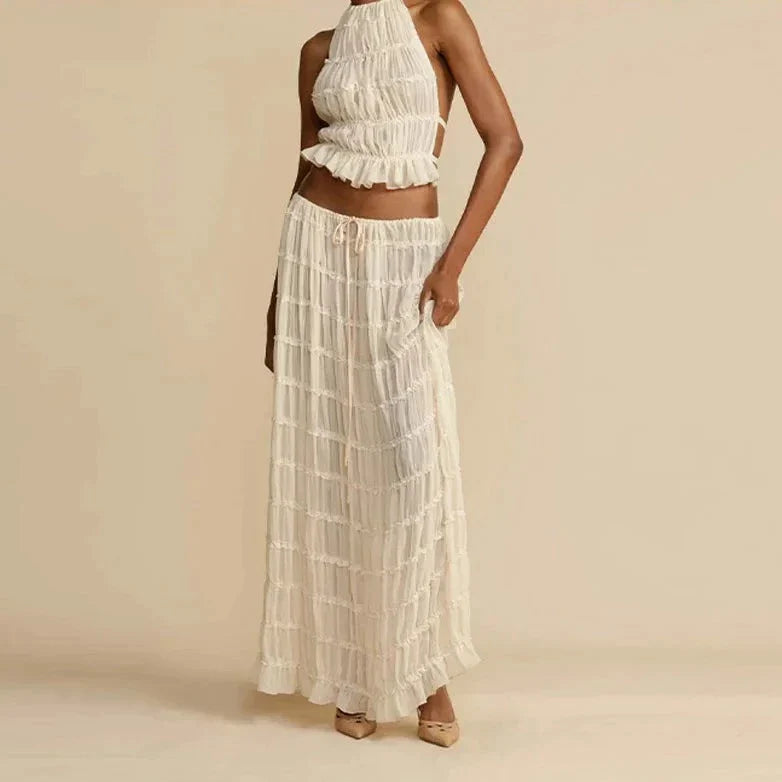 Vrouwelijke Maxirok Set met Rugloze Top ZomerJurk - Mode Vibes