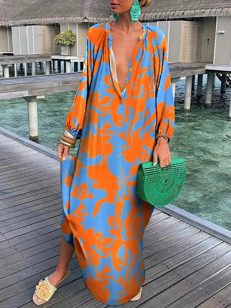 Boheemse Jurk Lange Mouwen Maxi Jurk Zomerjurk
