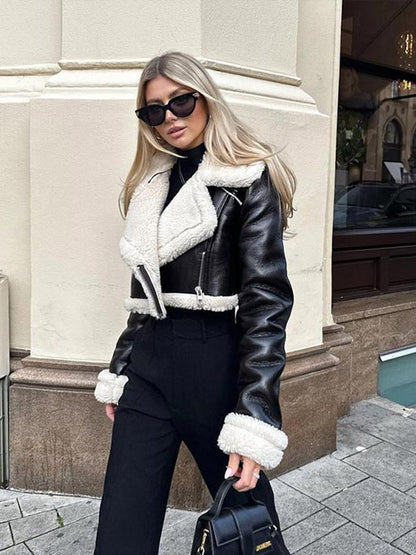 Shearling Winterjas Faux Leren Look Warm Stylish - Mode Vibes