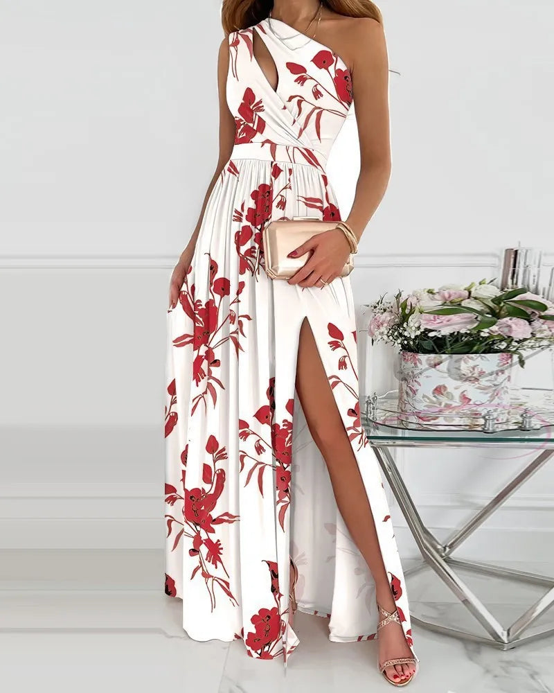 Elegante Maxi Jurk Een Schouder Mooi Zomerjurk
