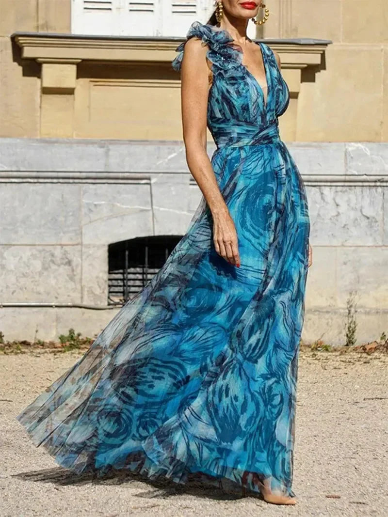 Boheemse Jurk Lange Pauwblauwe Zomerjurk Vrouw - Mode Vibes