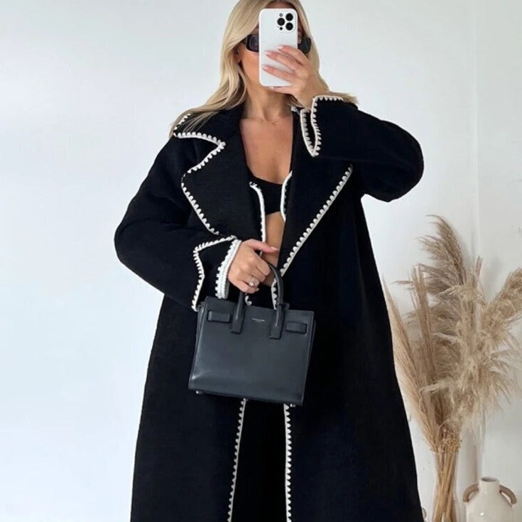 Elegante Lange Jas voor Vrouw Warm en Stijlvol - Mode Vibes
