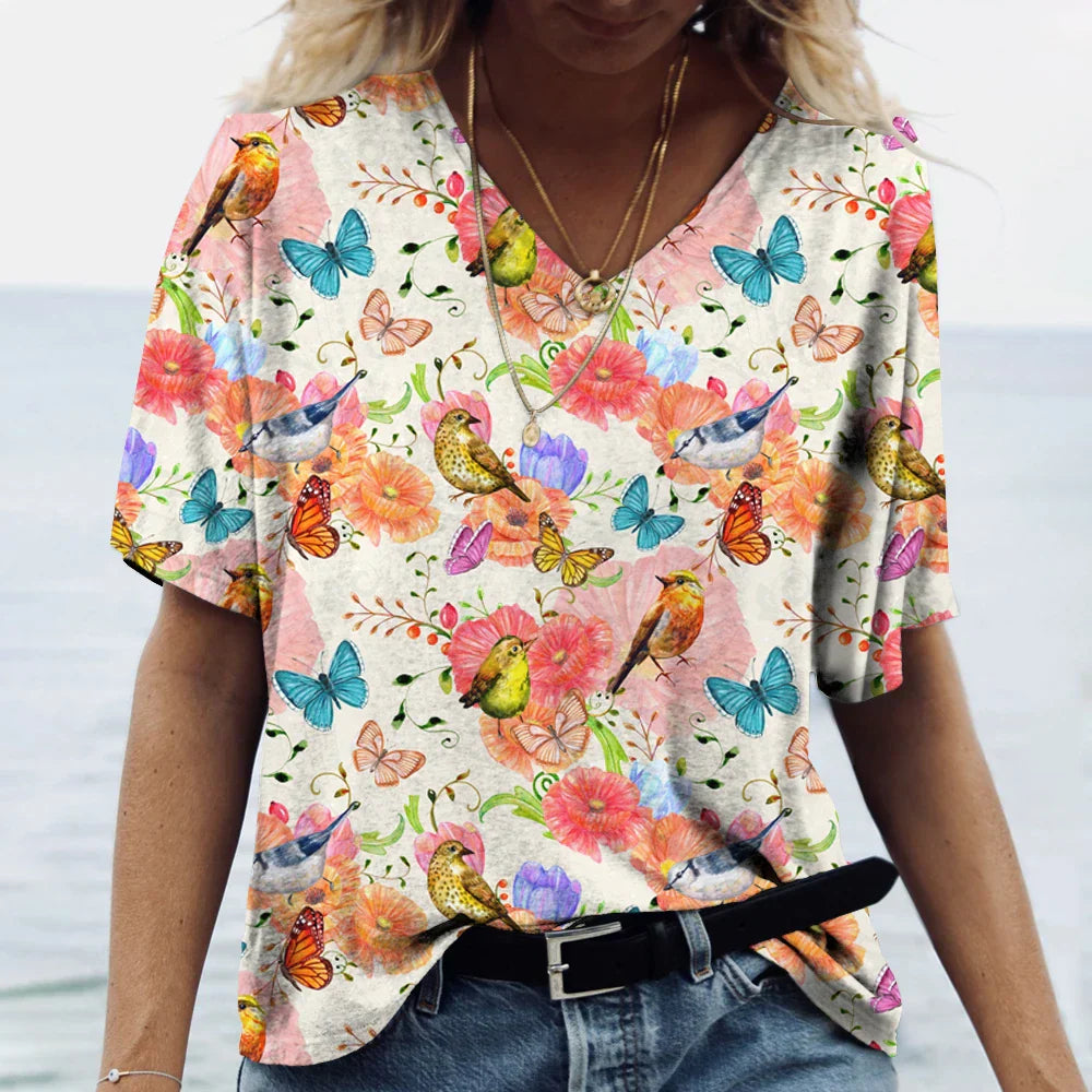 Vlinderbloemen Shirt voor Vrouw met Kleurrijke Print