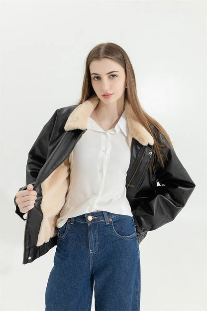 Leren Winterjas Vintage Stijlvol voor Vrouw