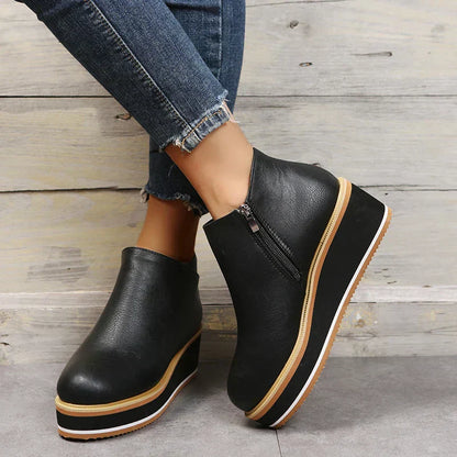 Elvora – Dames Enkelboots met Plateauzool en Rits