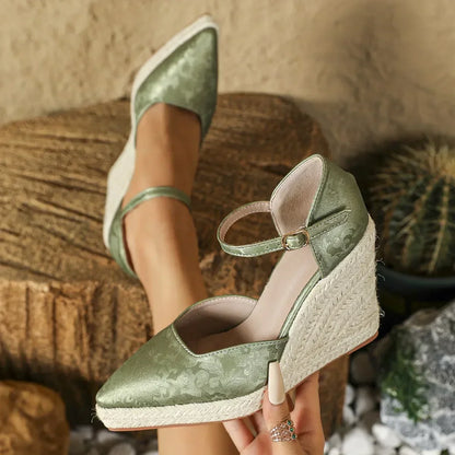 Espadrille Sleehakken Puntneus Enkelband Zomer Schoenen