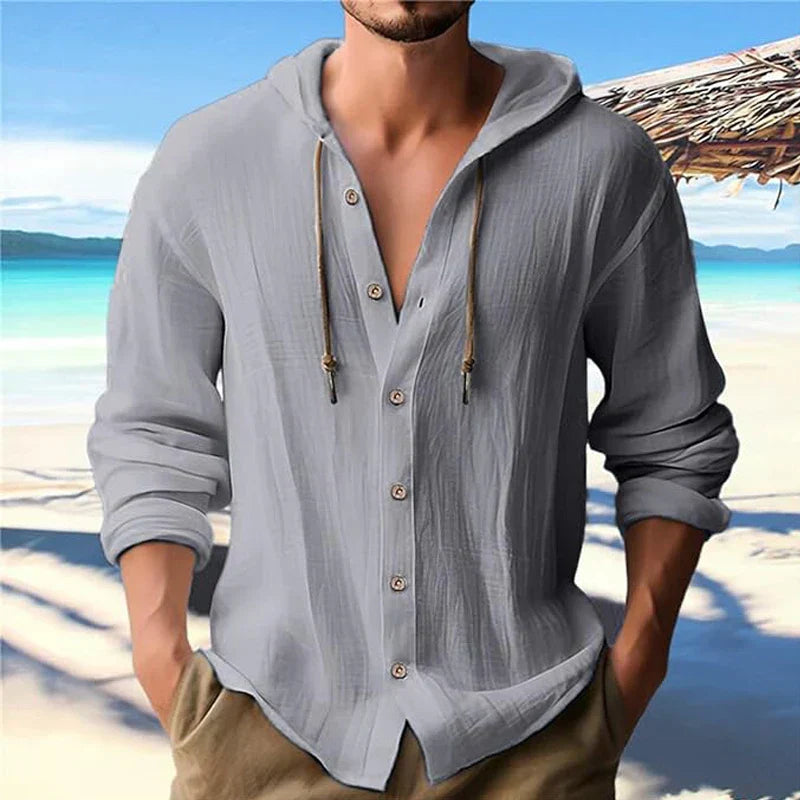 Linnen Heren Shirt Met Capuchon Licht en Ademend