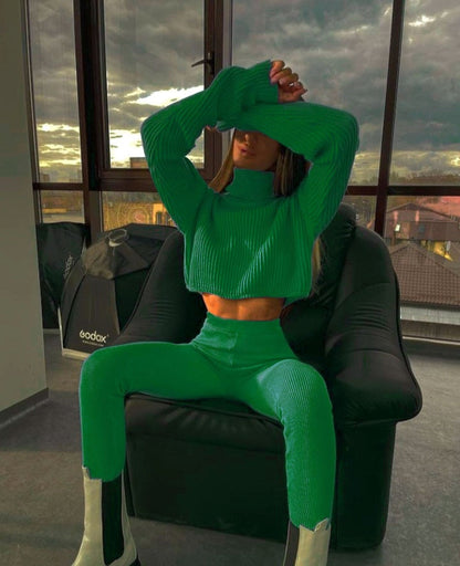 Cropped Coltrui Set Met Legging Zwart Sportief