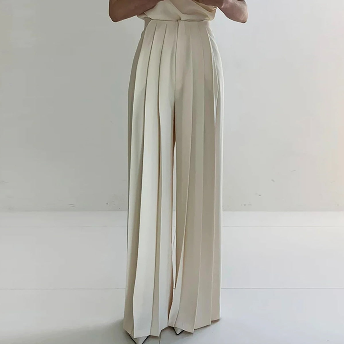 Hoge Broek Comfortabel Geplooide Polyester Elasthaan - Mode Vibes