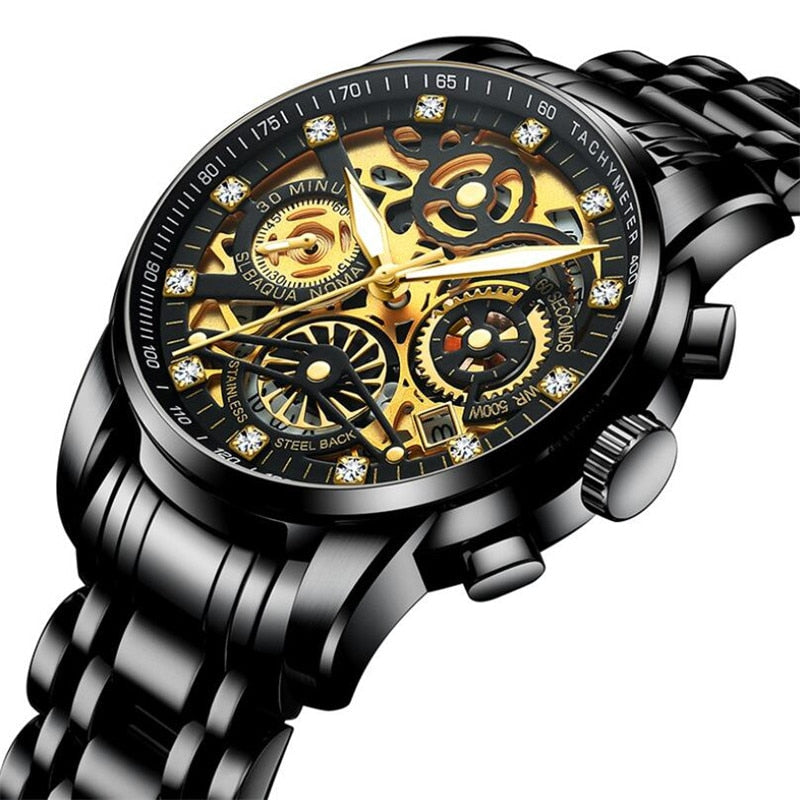Herenskeletonhorloge Eclipse Zwart Leerband