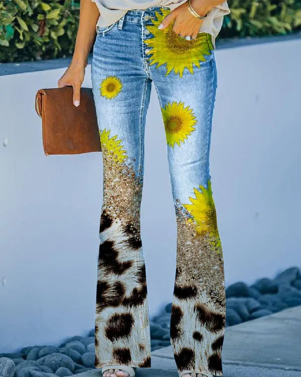 Vrouwelijke Jeans Broek met Bloemenprint