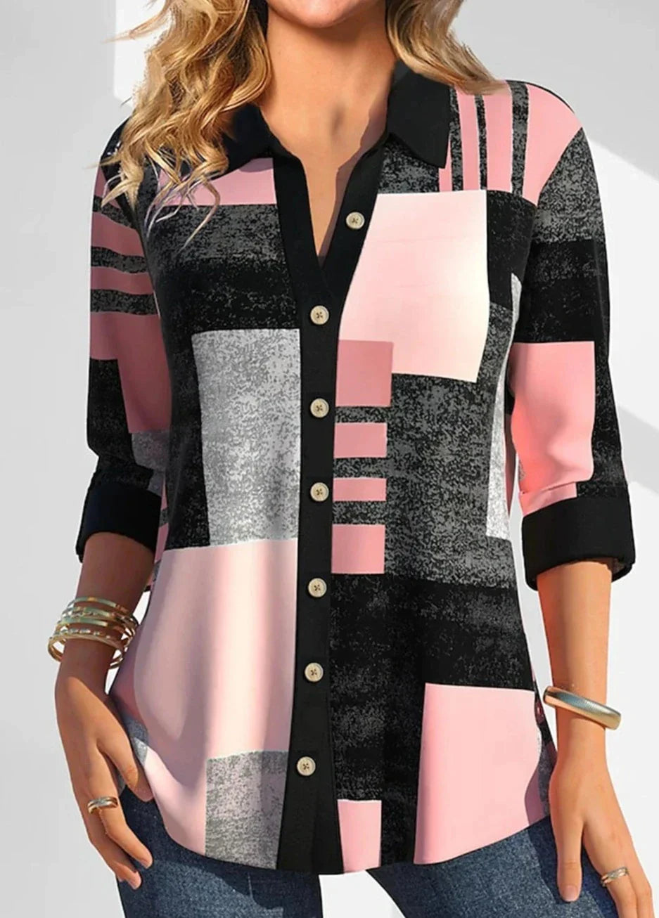 Vrouwelijke Geruite Blouse Casual Stijl