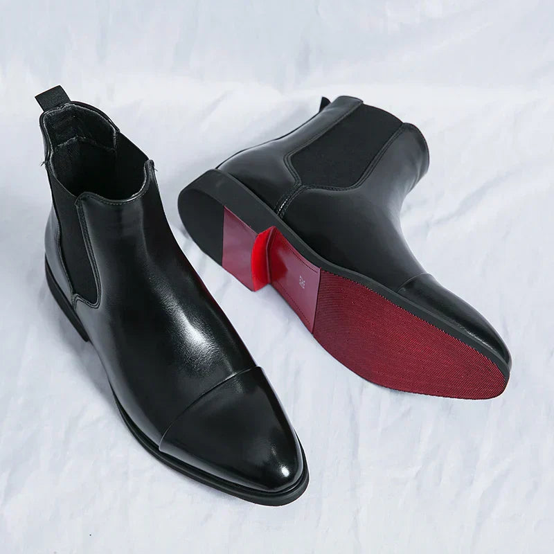 Chelsea Boots Glanzend Rood Zool Laag Stevig - Mode Vibes