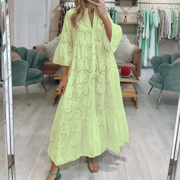 Jurk met Geborduurde Oogjes Elegante Vrouwelijke Zomerjurk