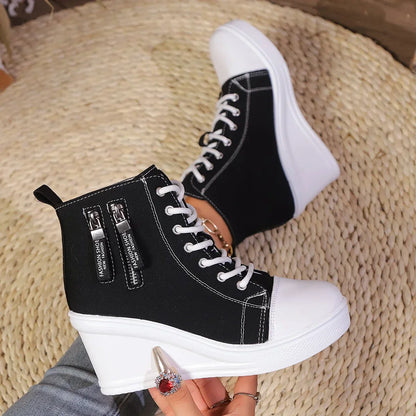 Elegante Wedge Sneaker met Ritssluiting en Verborgen Hak - Mode Vibes