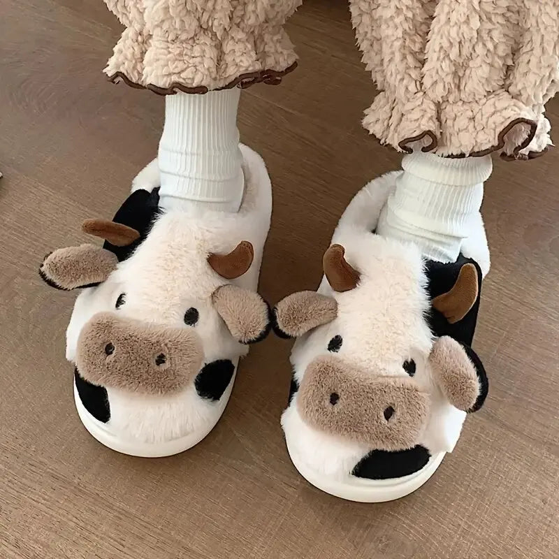 Koe Pantoffels Pluche Warm Grappig