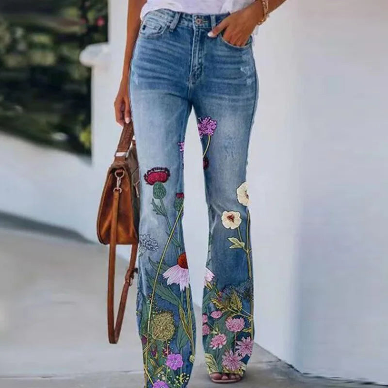 Vrouwelijke Jeans Broek met Bloemenprint