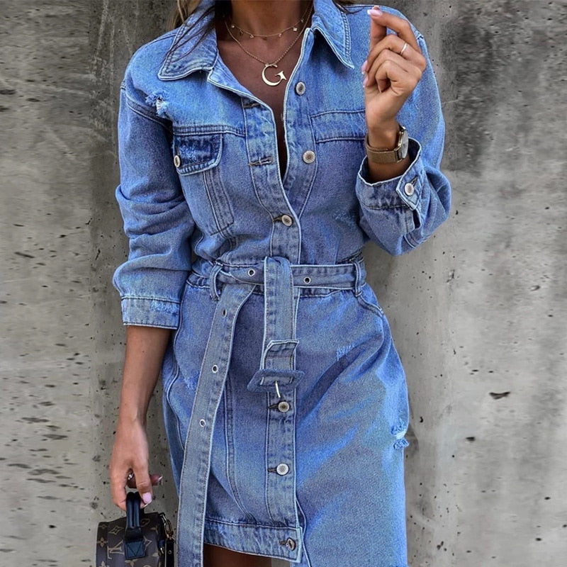 Voorjaars Jurkje Blauwe Denim Dress voor Dames