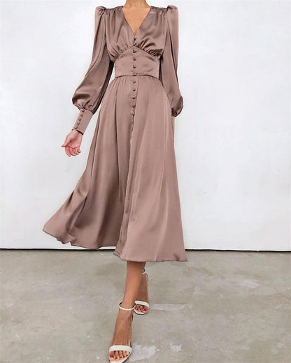Elegante Satijnen Midi Jurk voor Vrouw