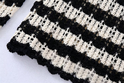 Dames Trui Wit/Zwart Gestreept Brede Hals Losse Vintage Sweater