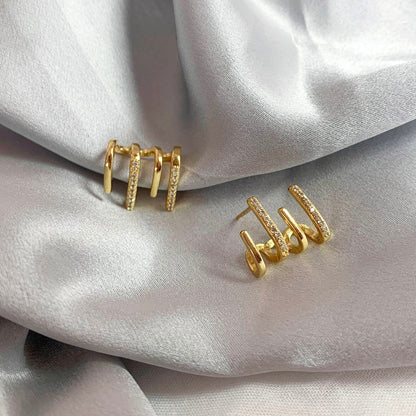 Oorbellen met 4 Hoepels en Zirkonia Glanzend Zilver