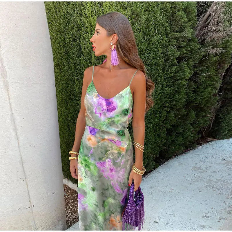 Maxi Jurk Kleurrijk met Halo Dye Print en Sjaal