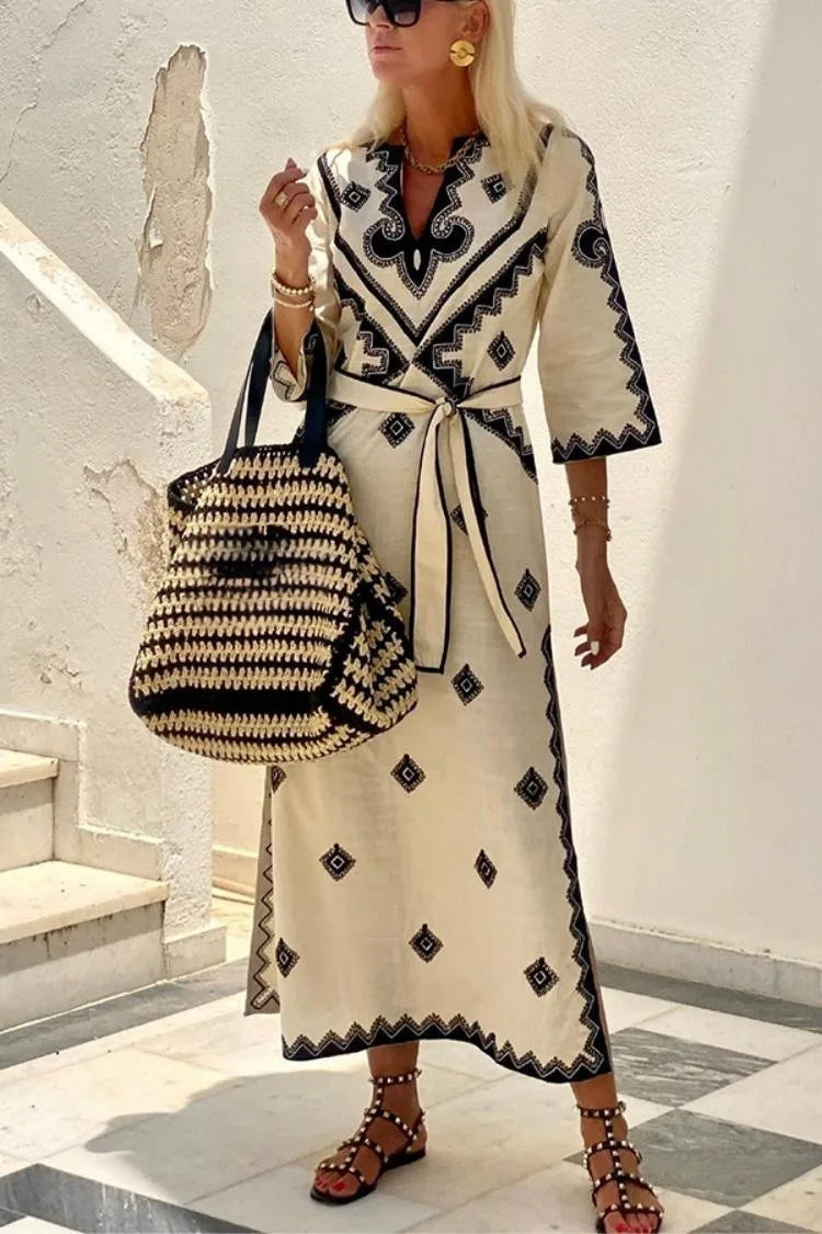 Linnen Jurk Vintage Stijl Vrouwelijk - Mode Vibes
