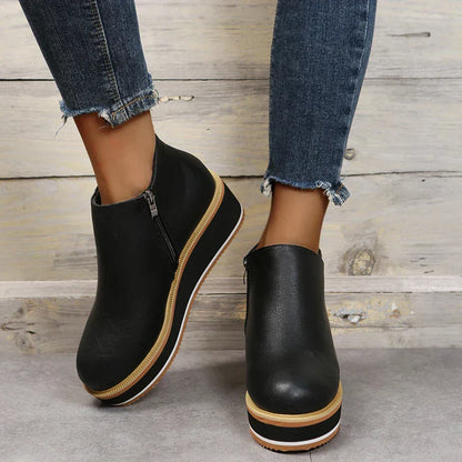 Elvora – Dames Enkelboots met Plateauzool en Rits