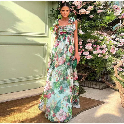 Maxi Jurk Bloemenprint Zonder Rug Elegante Zomerjurk - Mode Vibes