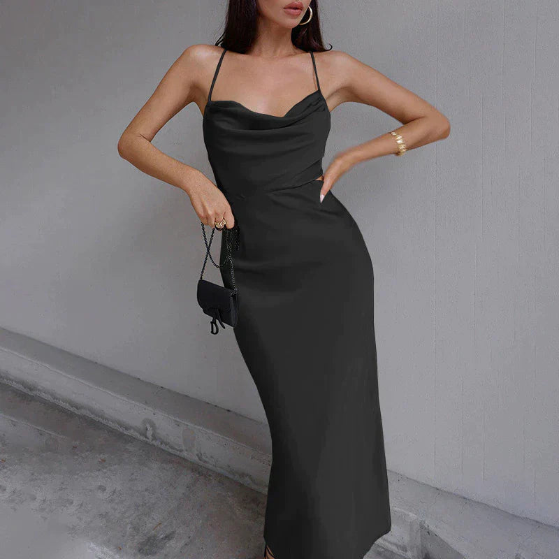 Elegante Midi Jurk voor Vrouw Zwart Jurk Model Vera - Mode Vibes