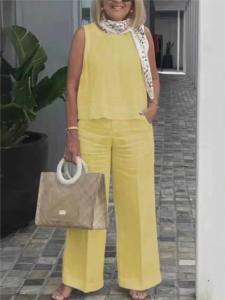 Dames Zomerset Linnen Tweedelig Mouwloos - Mode Vibes