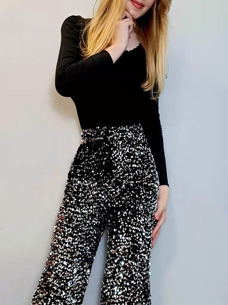 Glitter Broek Glimmend Feestkleding voor Vrouw