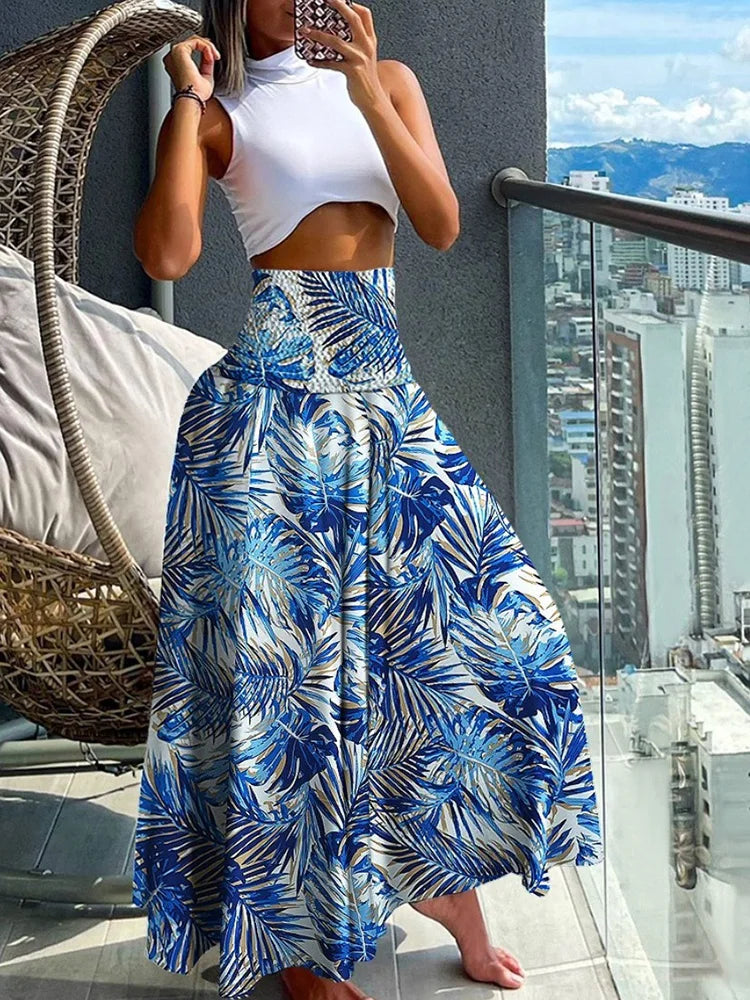 Elastische A-lijn Rok Hoge Taille Lange Zomerrok - Mode Vibes