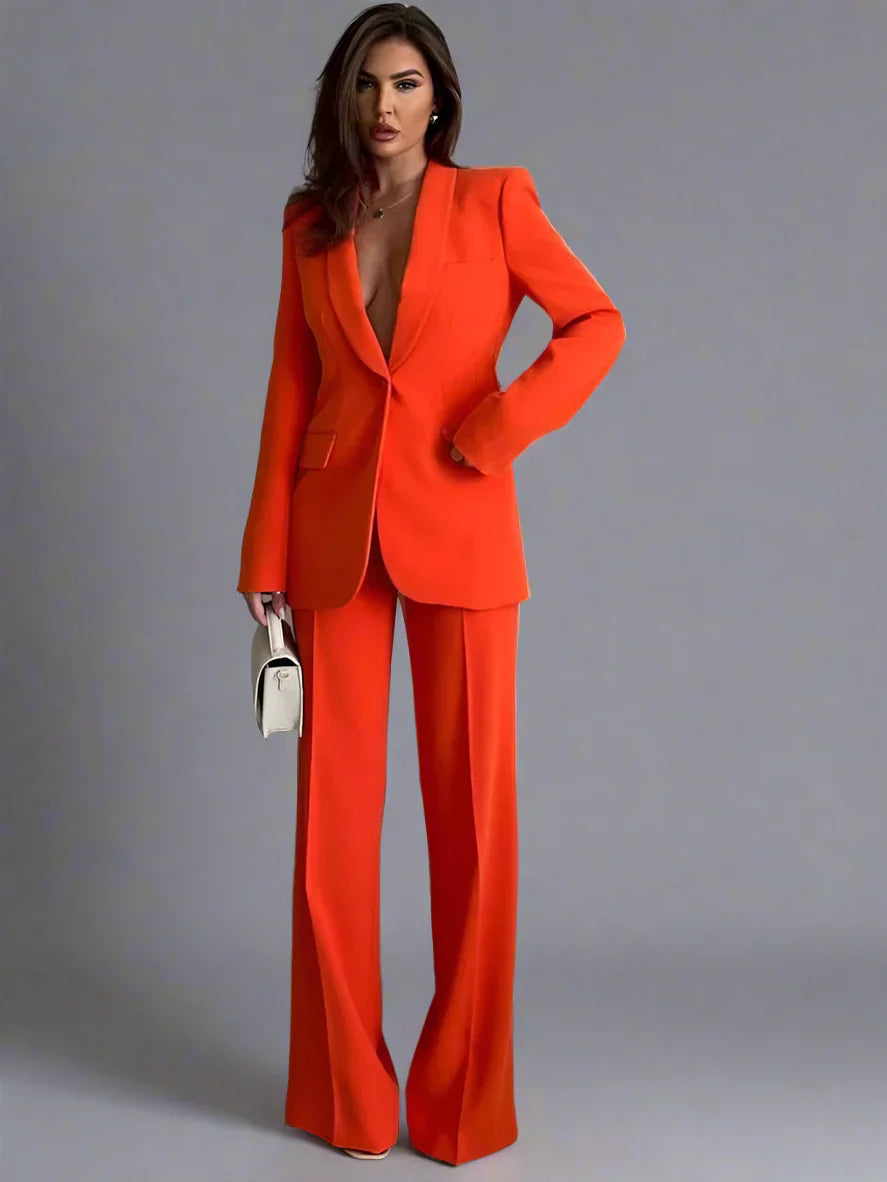 Valeria | Losse vintage blazer met V-hals voor dames | Oranje