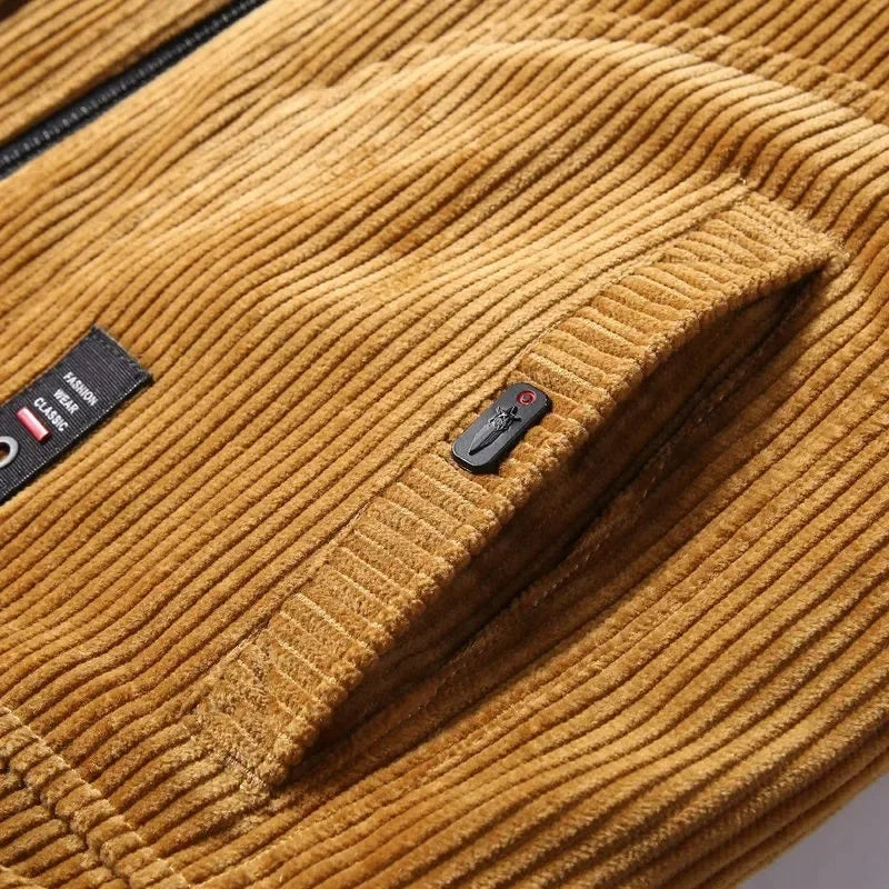 Heren Winterjas Corduroy met Bontkraag Warm en Winddicht