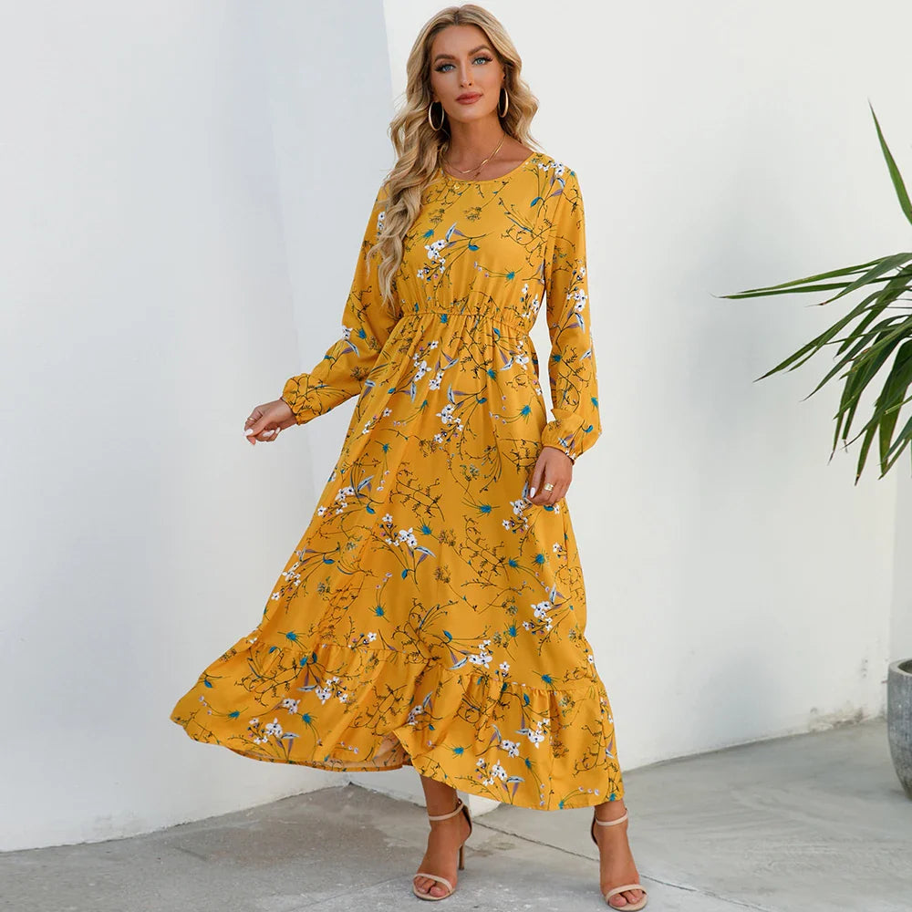 Variant image for Sole | Abito Donna Maxi Bohémien Floreale in Chiffon con Maniche Lunghe-1