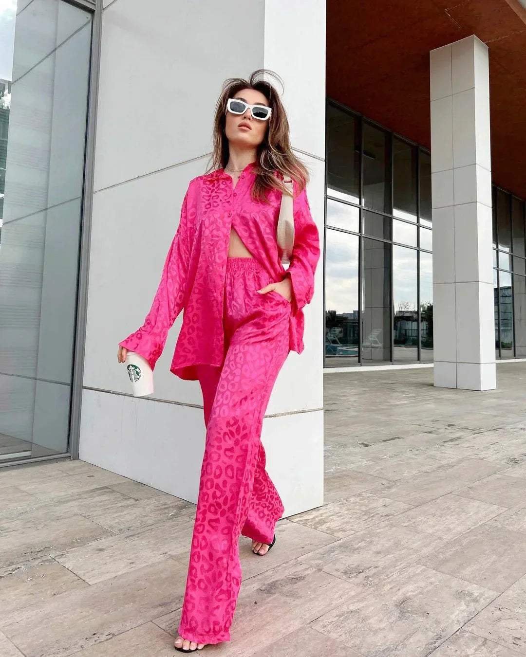Vrouwelijke Blouse en Broek Set Wijd en Stijlvol