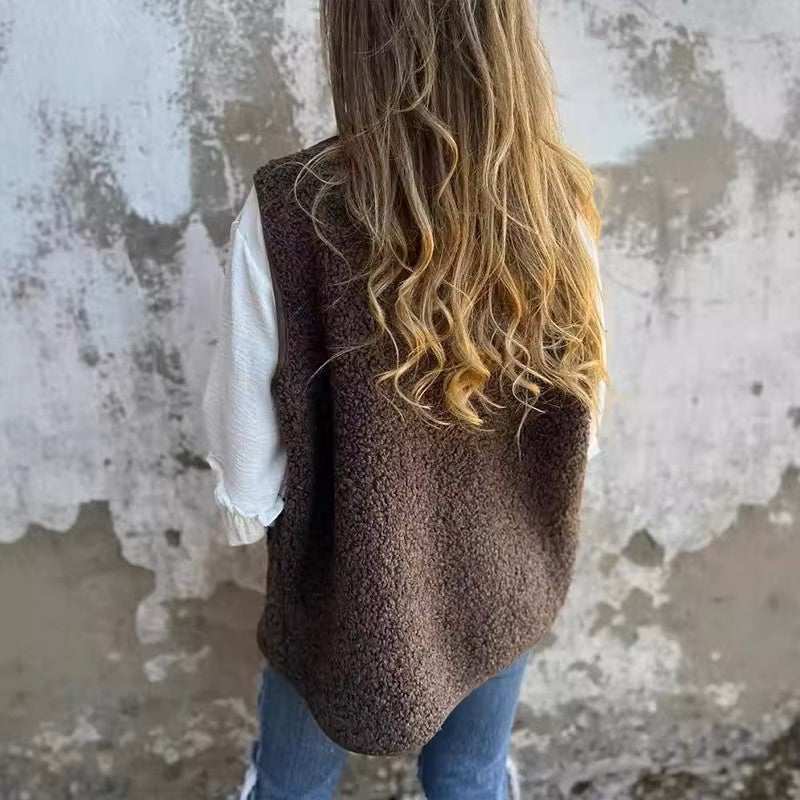 Dames Fleece Vest met Knopen en Zakken – Warm & Stijlvol voor de Herfst