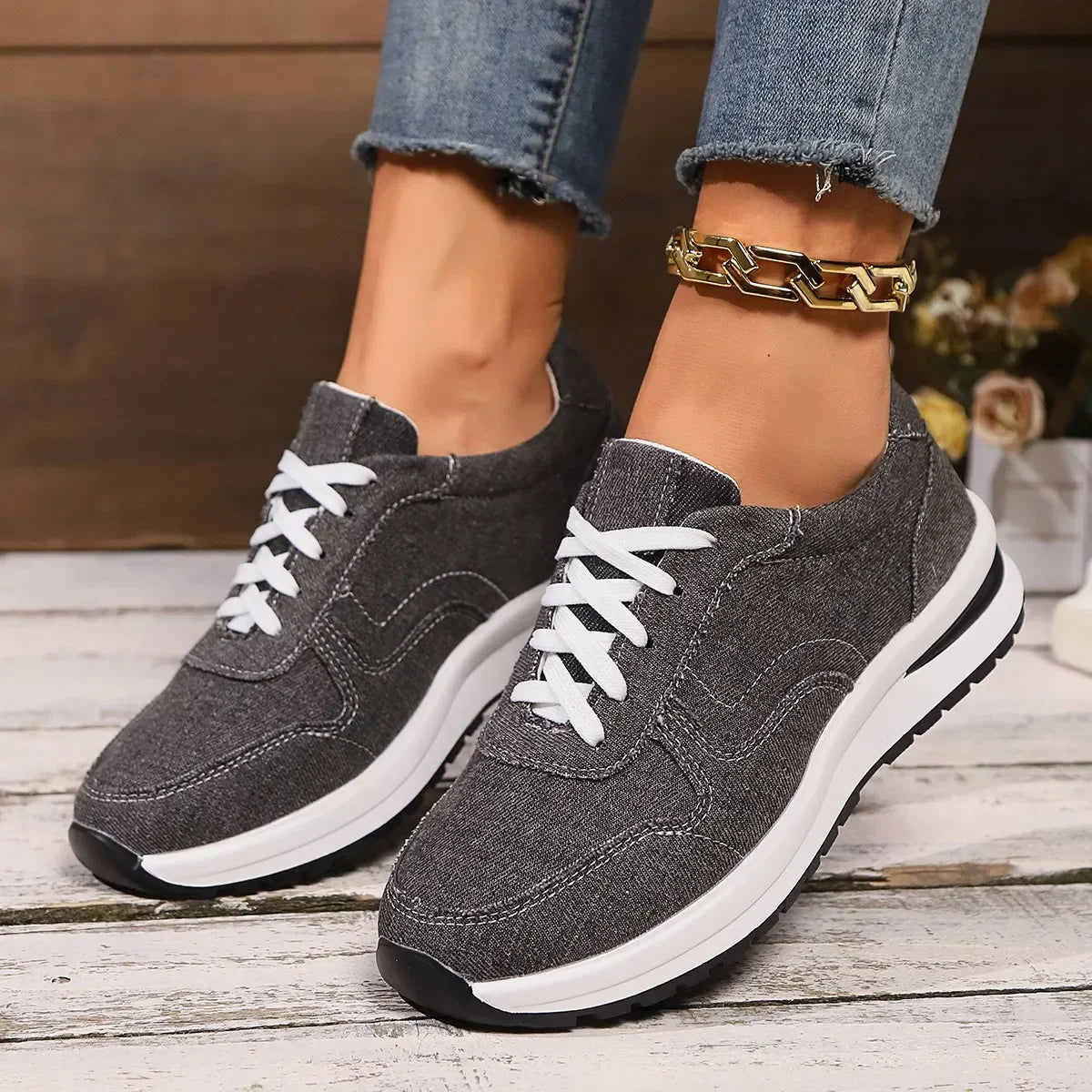 Orthopedische Sneakers Met Platformzool Comfortabel Denim