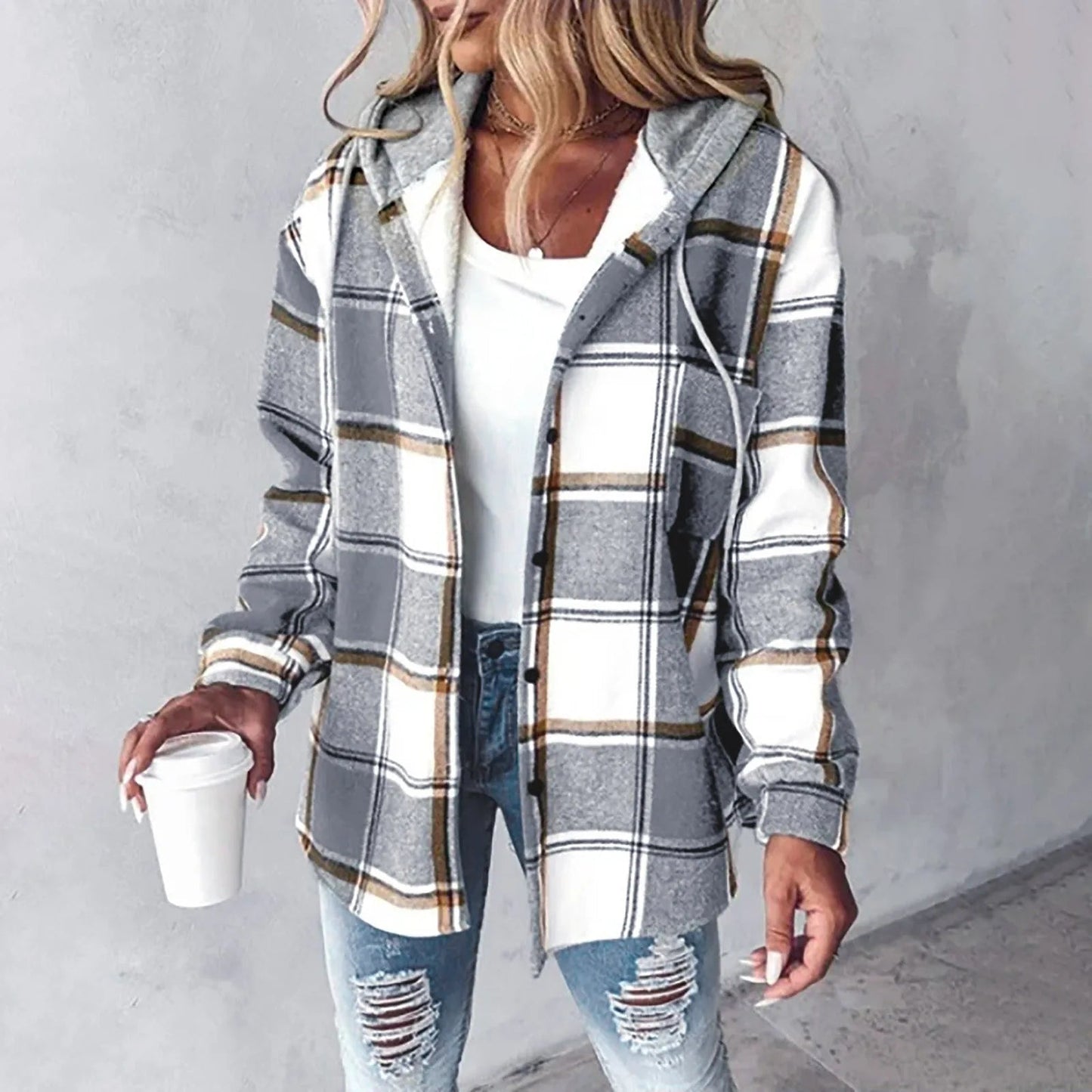 Geruite Dames Overhemdjas met Capuchon – Knoopsluiting & Comfort Fit