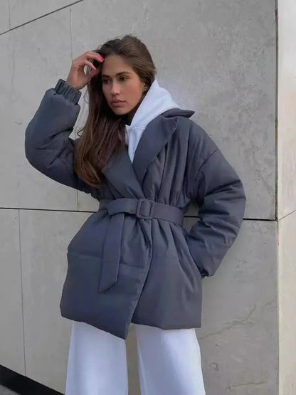 Pufferjas Met Ceintuur Voor Dames Warm en Waterdicht