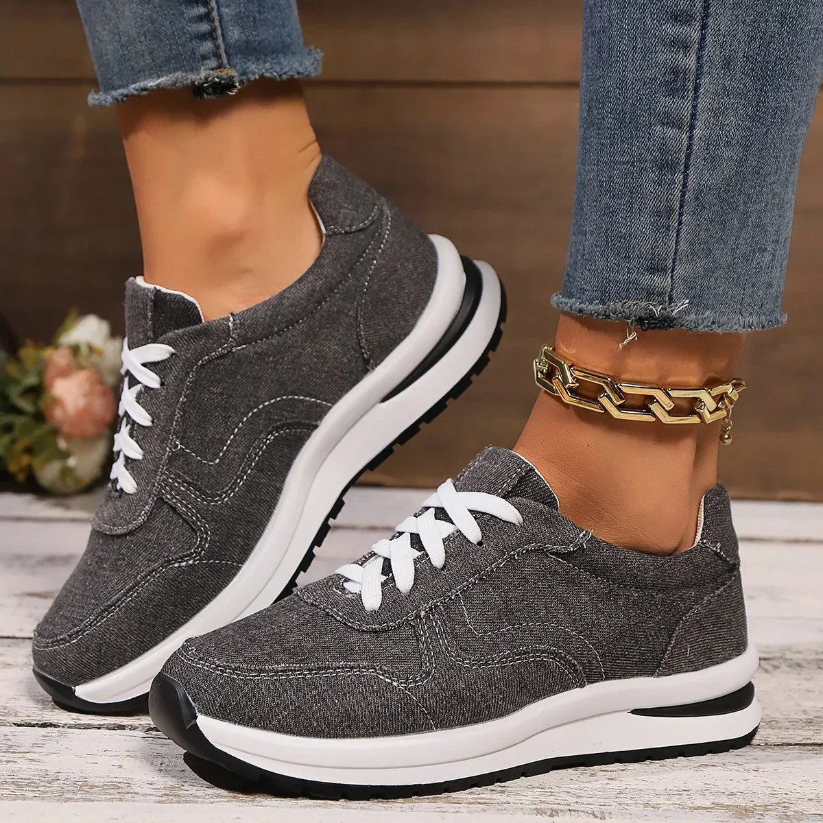 Orthopedische Sneakers Met Platformzool Comfortabel Denim