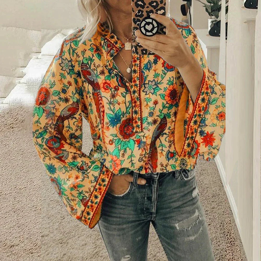 Vrouwelijke Bloes met Boho Bloemenprint