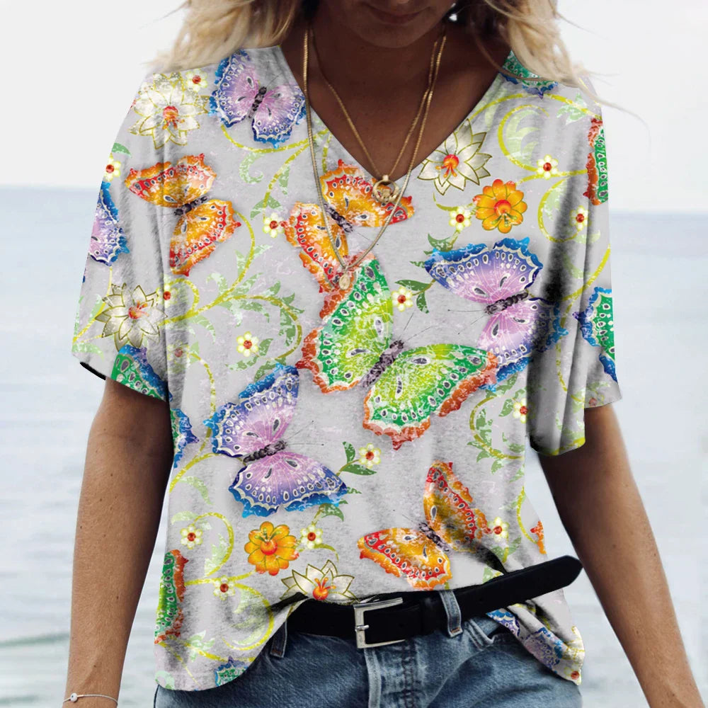 Vlinderbloemen Shirt voor Vrouw met Kleurrijke Print