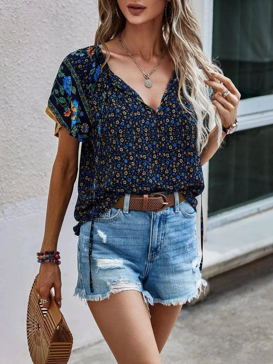 Vrouwelijke Blouses Bloemenprint Zomerse Stijl