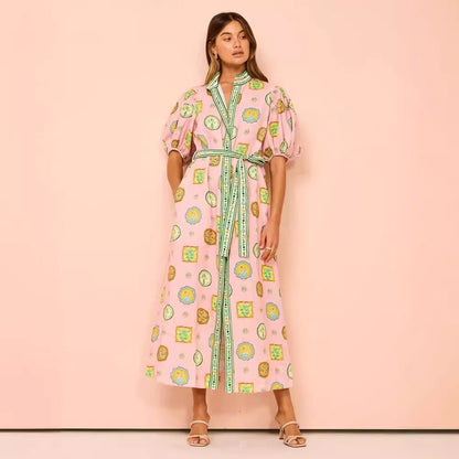 Vrouwelijke Jurk Korte Mouwen Bloemenprint Retro Stijl