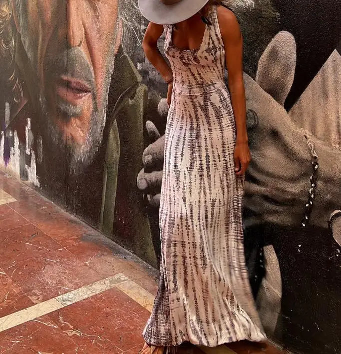 Vrouwelijke Mouwloze jurk Boho Stijl Open Rug