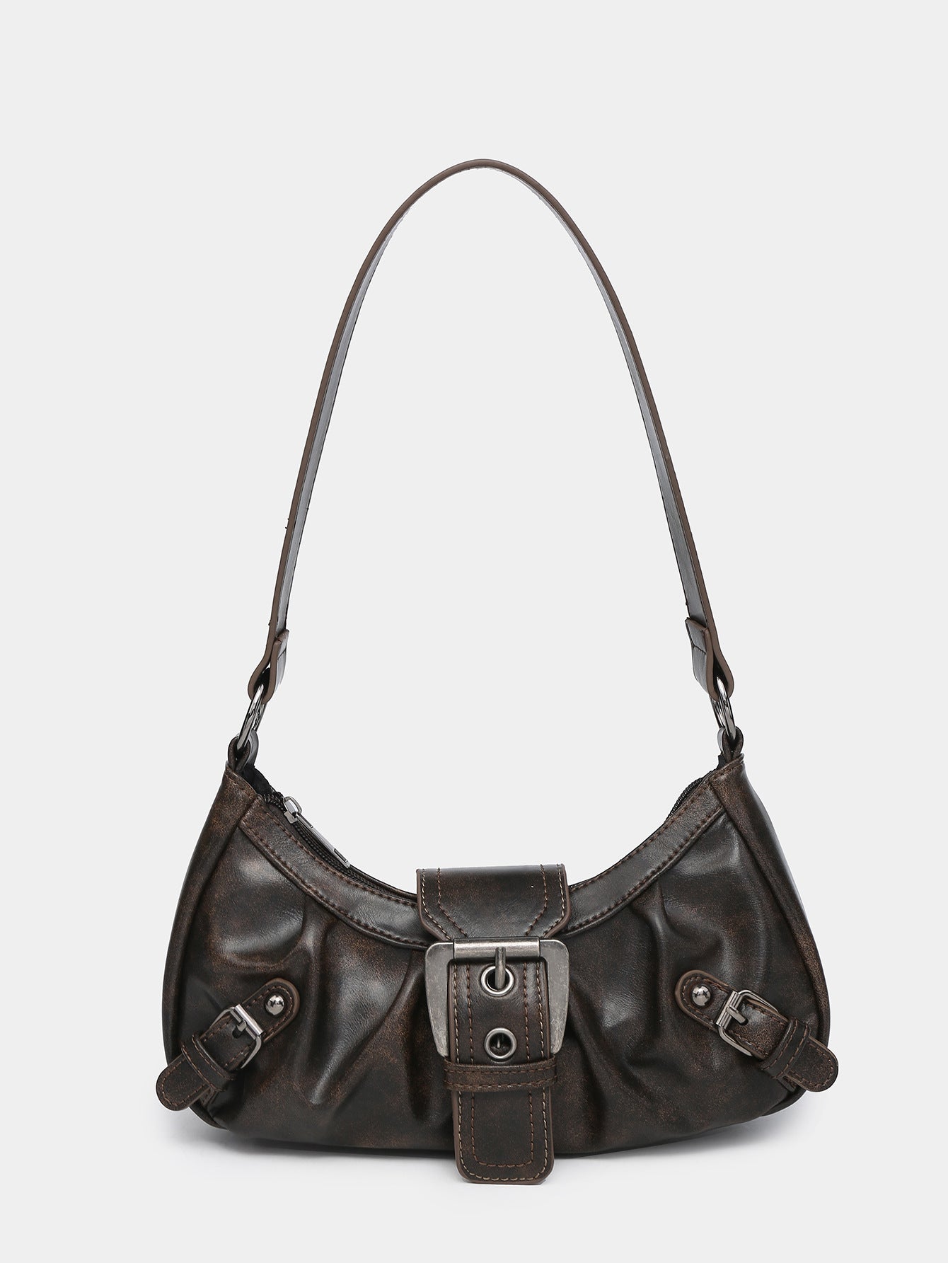 Hobo Bag van Vintage Kunstleer – Met Gesp en Verstelbare Schouderriem