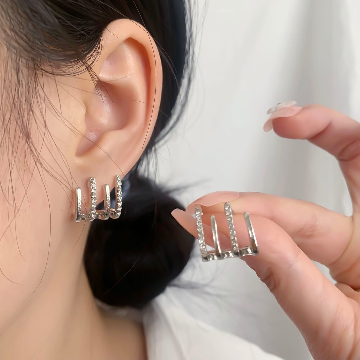 Oorbellen met 4 Hoepels en Zirkonia Glanzend Zilver