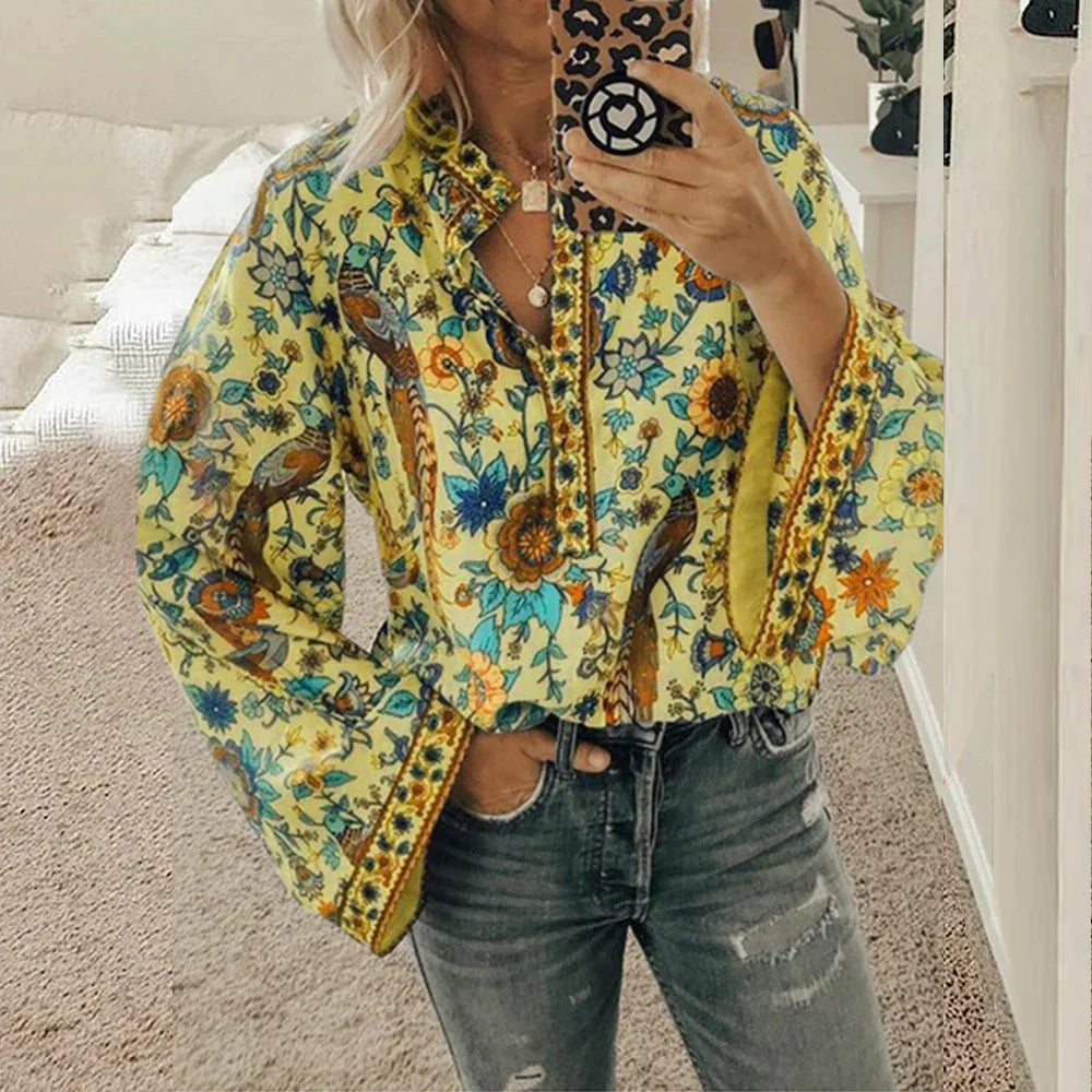 Vrouwelijke Bloes met Boho Bloemenprint